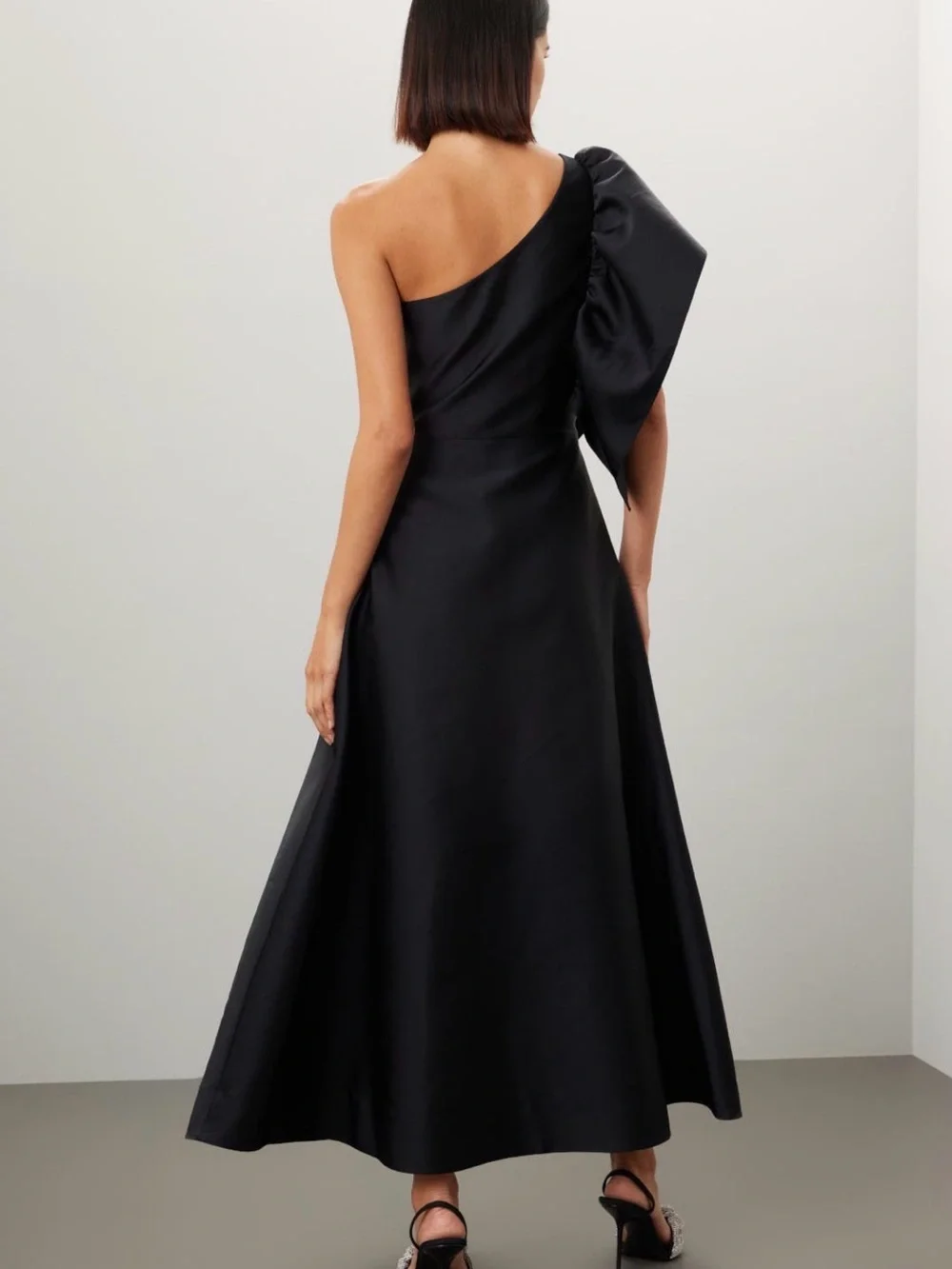 Dea Kubidal Black One Shoulder Bow Evening Gown Maxi Dress size S